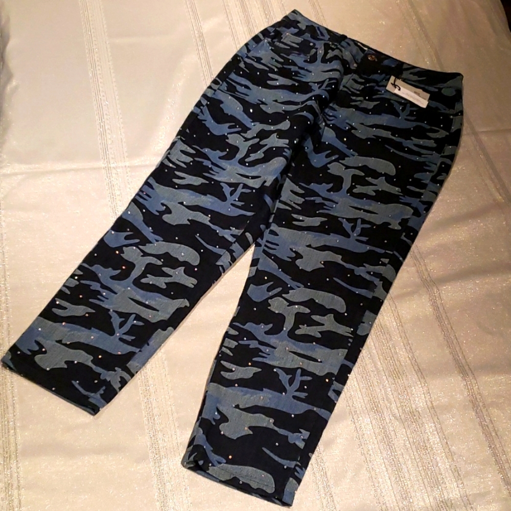 Topshop NEW Moto Mom Jeans High Waisted Jewel Studs Camo Diamante Denim Women's - Picture 15 of 17